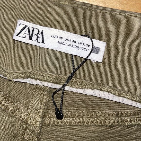 Zara Womens Frayed High Waist Side Zip Wide Leg Pants Olive Green Size 8 - Picture 5 of 8
